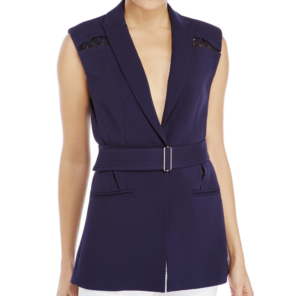 REBECCA TAYLOR Lace Inset Suiting Sleeveless Vest